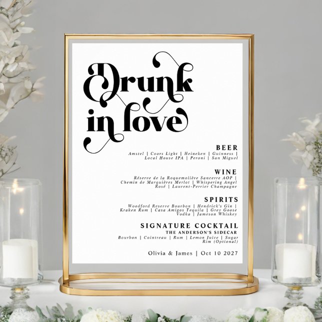 Affiche Simple Retro Drunk in Love Mariage Bar Menu (Créateur téléchargé)
