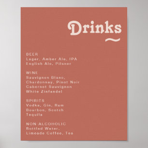 Affiche Simple Retro   Old Rose Wedding Drinks Menu Sign