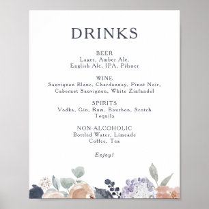 Affiche Simple Rustique Mariage Floral Boissons Menu Signe