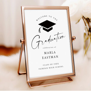 Affiche Simple Script noir & blanc Graduation Welcome
