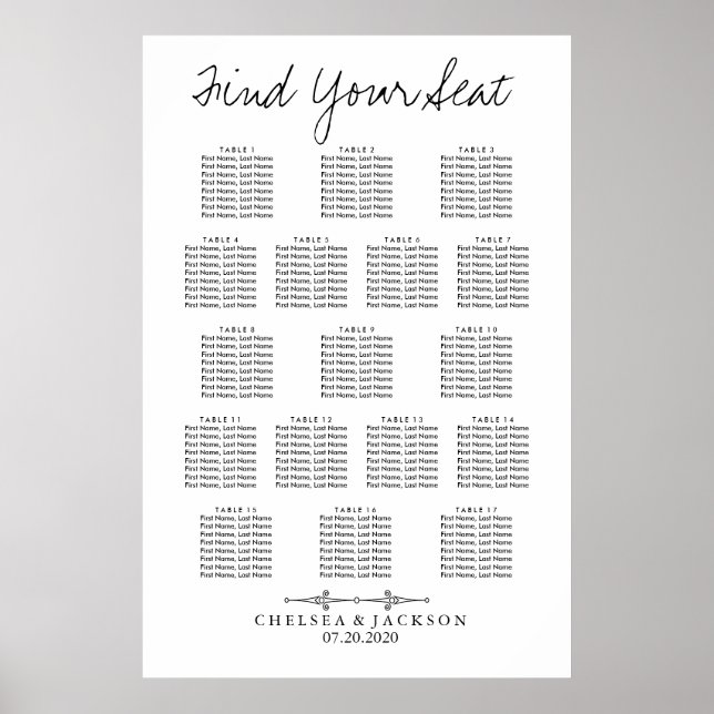 Affiche Simple Seating Table Chart ( 17 ) (Devant)