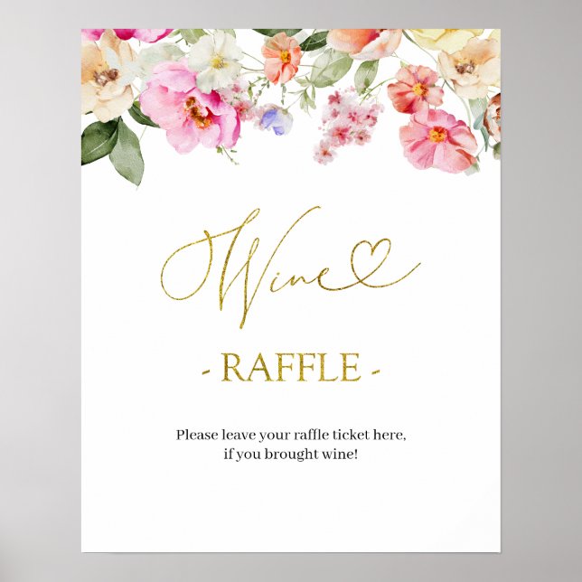 Affiche Simple Spring Floral Bridal  Wine Raffle Game Sign (Devant)