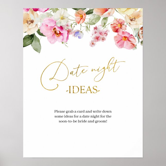 Affiche Simple Spring Floral Date Night Idea Game Sign (Devant)