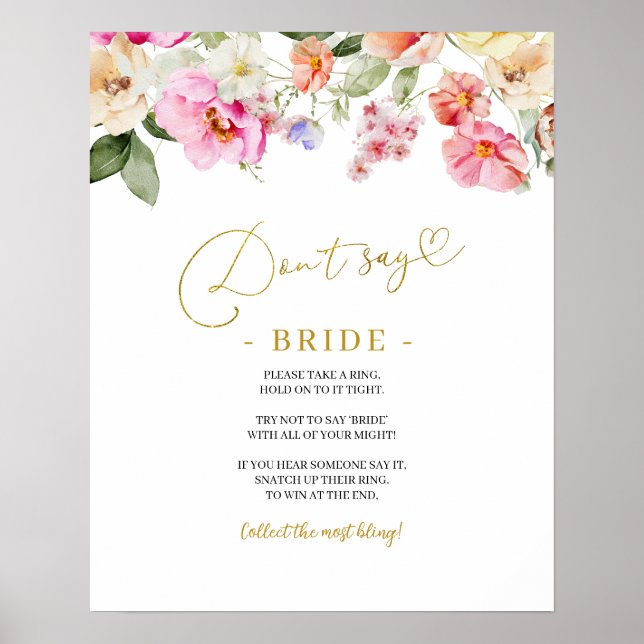 Affiche Simple Spring Floral Don’t Say Bride Game Sign (Devant)