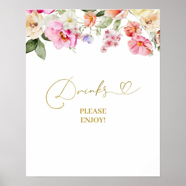 Affiche Simple Spring Floral Drinks Party Sign (Devant)
