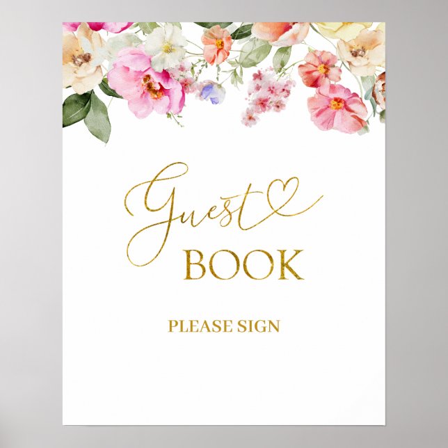 Affiche Simple Spring Floral Guest Book Party Sign (Devant)