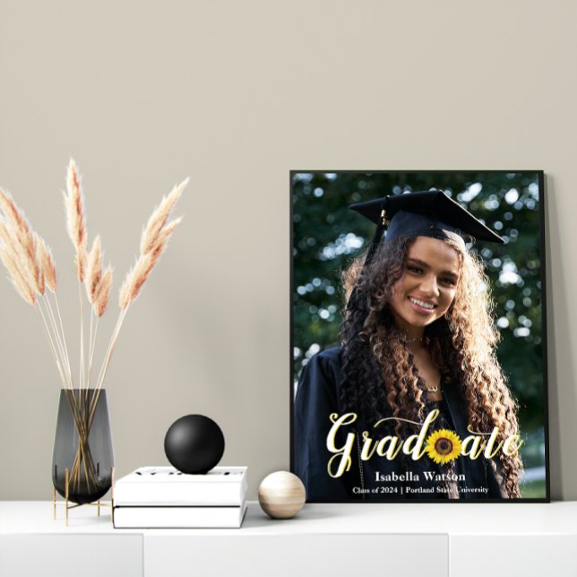 Affiche Simple Sunflower Script Graduation Photo (Simple Sunflower Script Graduation Photo Poster)
