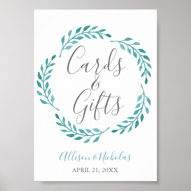 Affiche Simple Turquoise Aquarelle Cartes Botaniques Table (Devant)