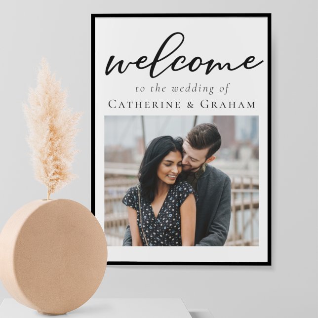 Affiche Simple Typographie Photo de Bienvenue Mariage Noir (Créateur téléchargé)