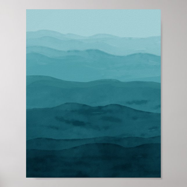 Affiche Simple watercolor ocean abstract art blue (Devant)