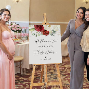 Affiche Simplement Beau Rouge Blanc Floral Baby shower Sig