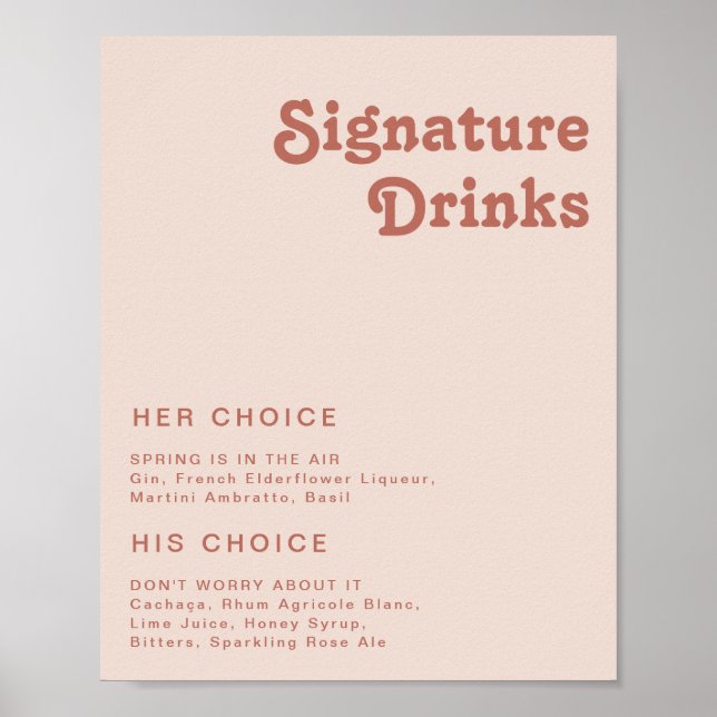 Affiche Simples vibrations rétro | Boissons Signature Rose (Devant)