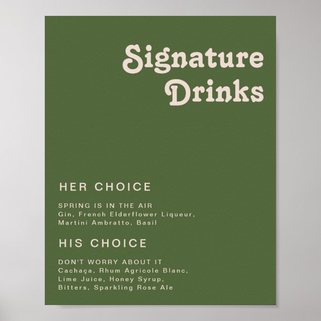 Affiche Simples vibrations rétro | Boissons signatures ver (Devant)