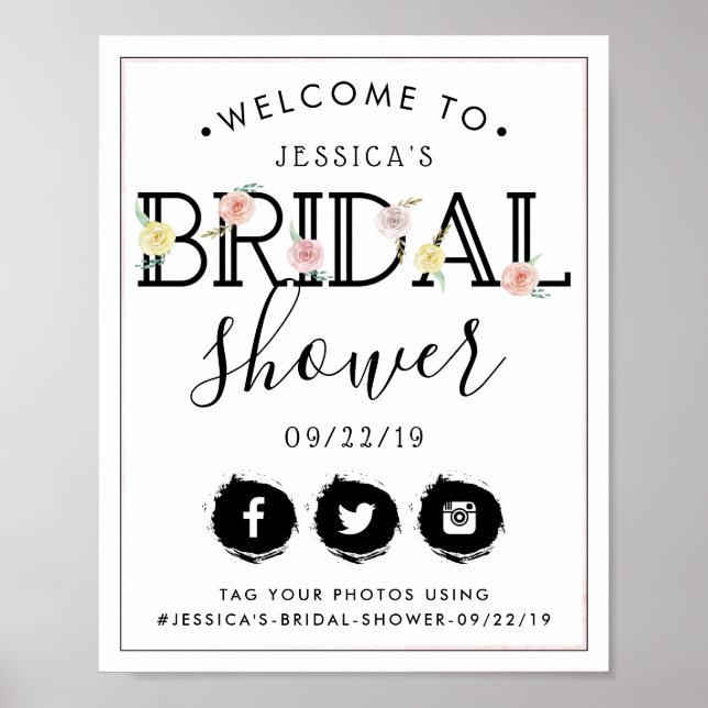 Affiche Simply Chic Floral Garden Bridal Shower Welcome (Devant)