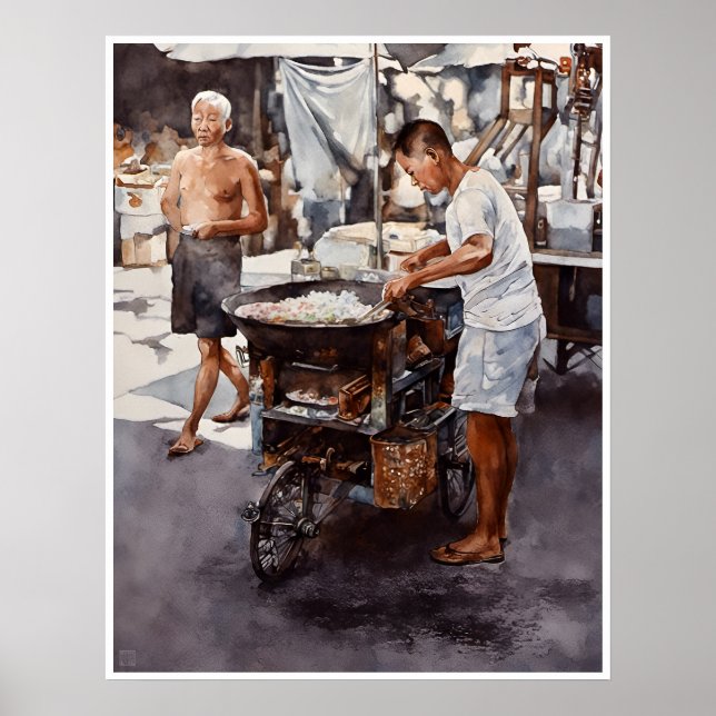 Affiche Singapore Hawker - Watercolor Art Imprimer (Devant)
