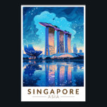 Affiche Singapore Marina Bay Night Travel Art Vintage<br><div class="desc">Modèle de voyage vectoriel rétro de Singapour. Marina Bay est un quartier haut de gamme de gratte-ciel,  d'hôtels chics et de centres commerciaux de luxe. Elle est connue pour la grande roue Singapore Flyer Ferris et les conservatoires de fleurs et les superarbres colorés des jardins de la baie.</div>