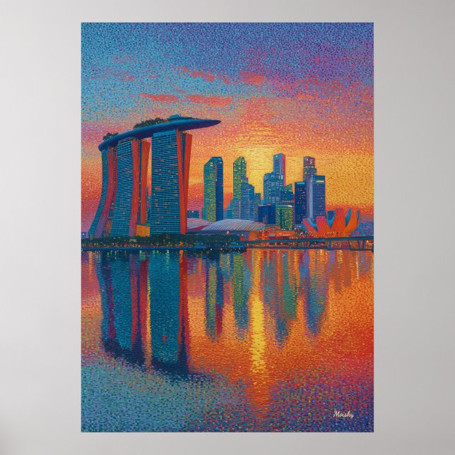Affiche Singapore Marina Bay Sands Pointillism Skyline (Devant)