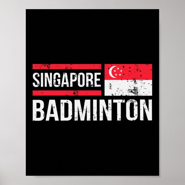 Affiche Singapour Badminton Drapeau Raquette Sport Birdie  (Devant)