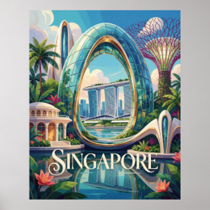 Affiche Singapour Marina Bay Ville Tropicale Futuriste
