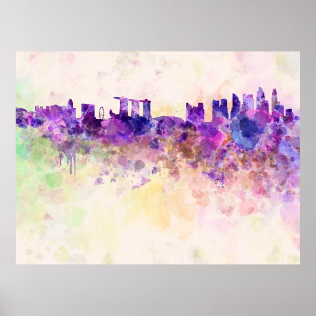 Affiche Singapour skyline en arrière - plan aquarelle (Devant)