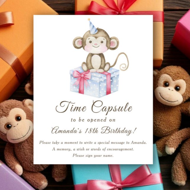 Affiche Singe à l'aquarelle capsule temporelle 1er anniver (Créateur téléchargé)
