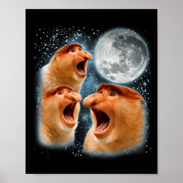 Affiche singe à nez long amateur galaxie lune faune animal (Devant)