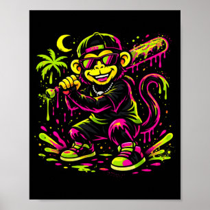 Affiche Singe Animaux Drôles Baseball Drip Enfants Jeunes