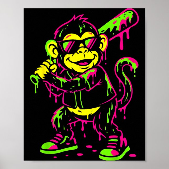 Affiche Singe Animaux Drôles Baseball Drip Enfants Jeunes  (Devant)