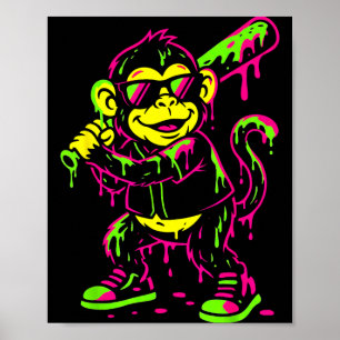 Affiche Singe Animaux Drôles Baseball Drip Enfants Jeunes
