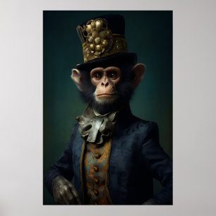 Affiche Singe aristocratique imprimé, animal de la Renaiss