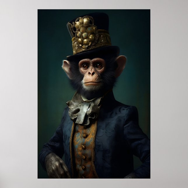 Affiche Singe aristocratique imprimé, animal de la Renaiss (Devant)