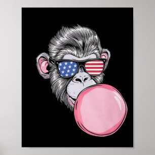 Affiche Singe avec lunettes de soleil drapeau américain Ca
