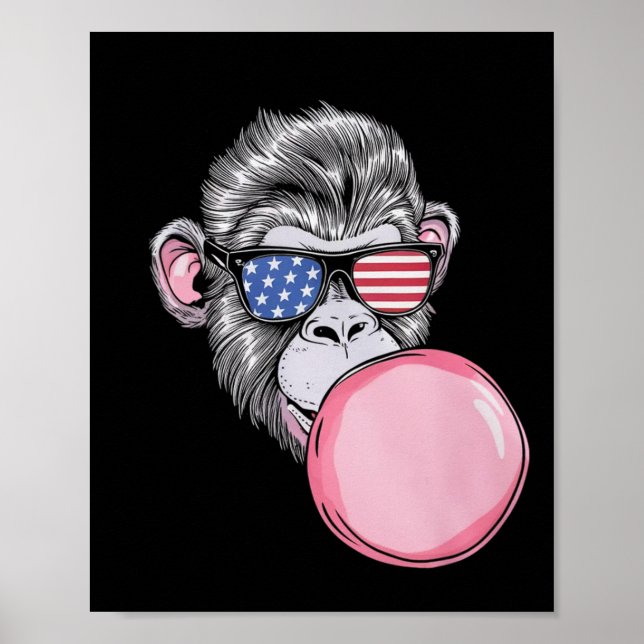 Affiche Singe avec lunettes de soleil drapeau américain Ca (Devant)