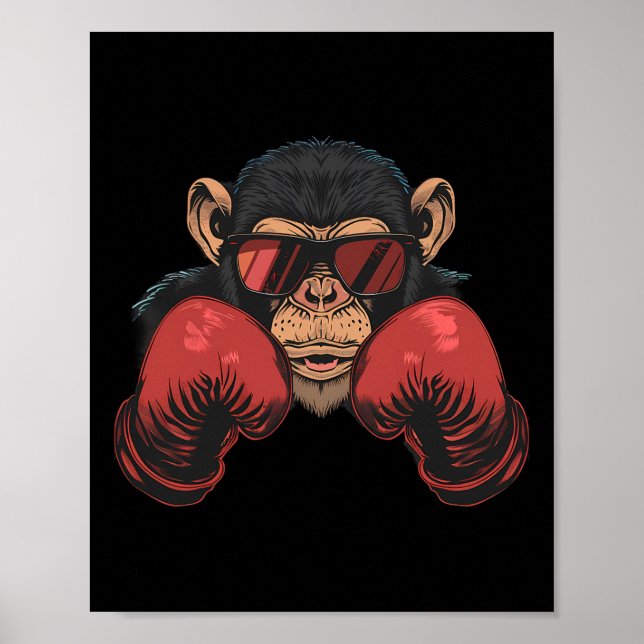 Affiche Singe Boxer Avec Gants Boxer Kickboxing Funny B (Devant)
