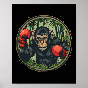 Affiche Singe boxeur avec gants de boxe Kickboxing Drôle B