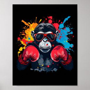 Affiche Singe boxeur avec gants de boxe Kickboxing Drôle B