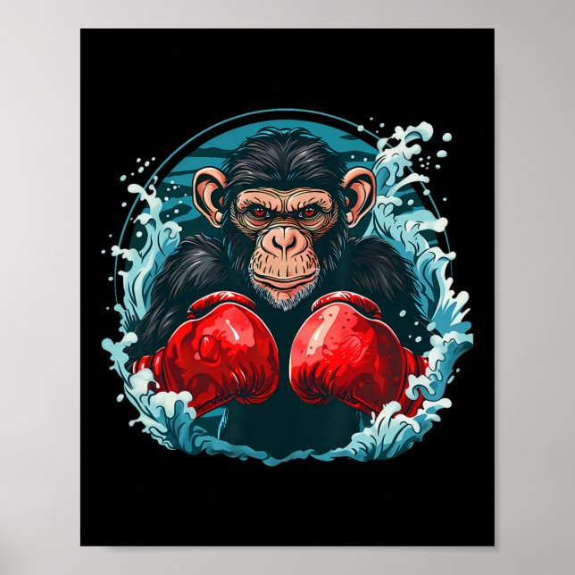 Affiche Singe boxeur avec gants de boxe Kickboxing Drôle B (Devant)