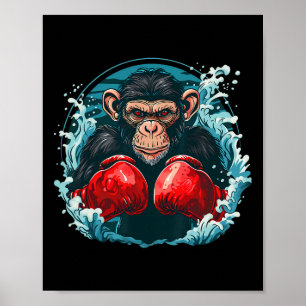 Affiche Singe boxeur avec gants de boxe Kickboxing Drôle B