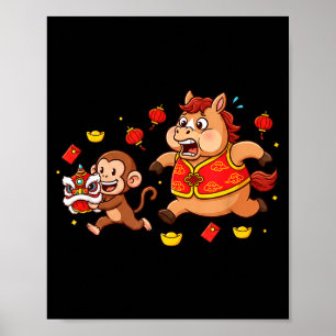 Affiche Singe Cheval Chinois Drôle Enfants Hommes Femmes H