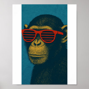 Affiche Singe cool avec des lunettes de soleil rouges