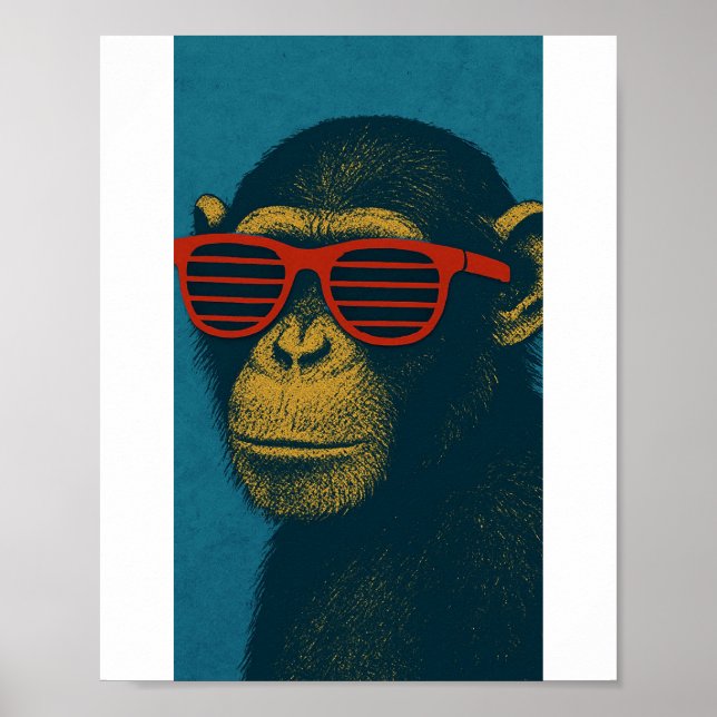 Affiche Singe cool avec des lunettes de soleil rouges (Devant)