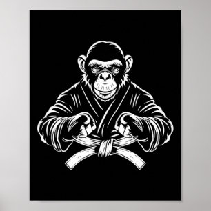 Affiche Singe de karaté dessin kickboxing Jiu-jitsu Mma Ma