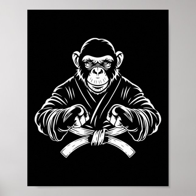 Affiche Singe de karaté dessin kickboxing Jiu-jitsu Mma Ma (Devant)