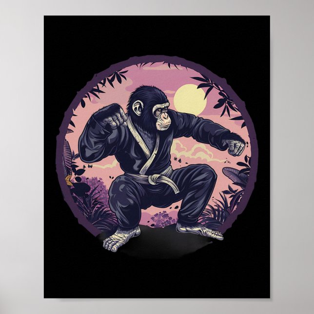 Affiche Singe de karaté Nature Lune Mma Kickboxing Singe L (Devant)