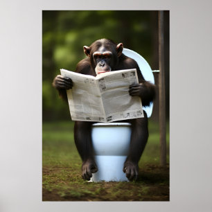 Affiche Singe de salle de bain drôle imprimé Chimpanzé lis