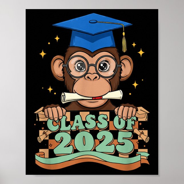 Affiche Singe Diplômé Cl De 2025 Enfants Hommes Femmes Gra (Devant)