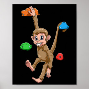 Affiche Singe drôle de bloc et d'escalade de rocher 