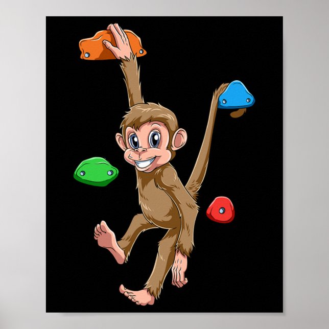 Affiche Singe drôle de bloc et d'escalade de rocher  (Devant)