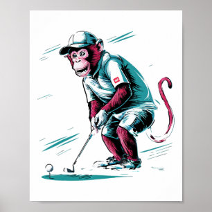 Affiche Singe drôle jouant au golf Singe drôle golfeur ani