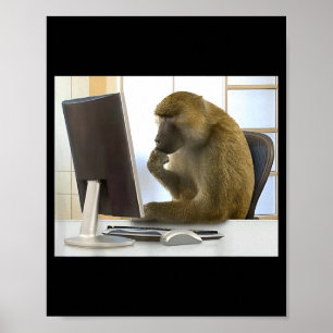 Affiche Singe drôle qui pense Mème Bureau Singe curieux Ce